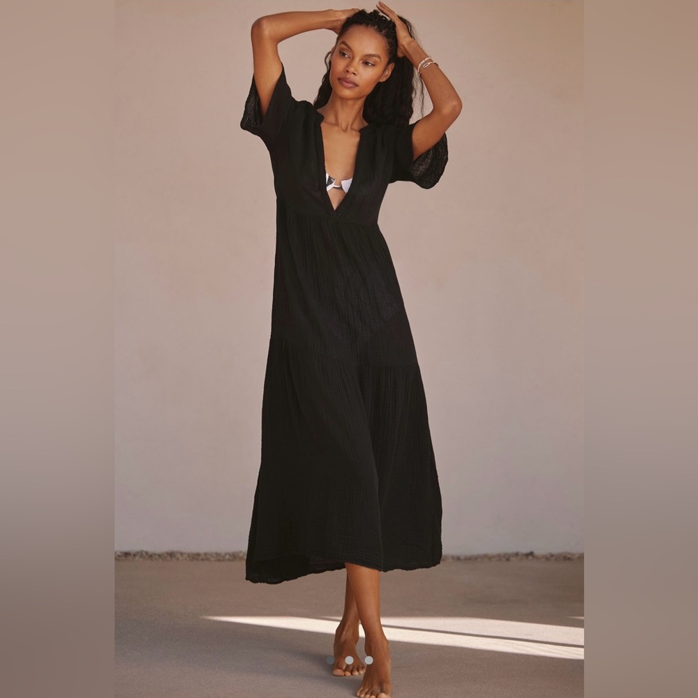 Anthropologie Black Plunge Sundress w/sleeves